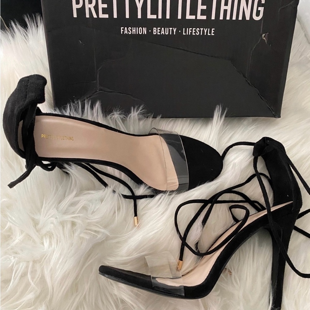PrettyLittleThing Black and Clear Heels